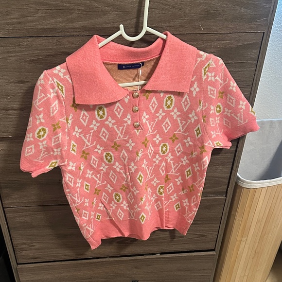 Pink and Gold Polo Shirt size M - Picture 1 of 3